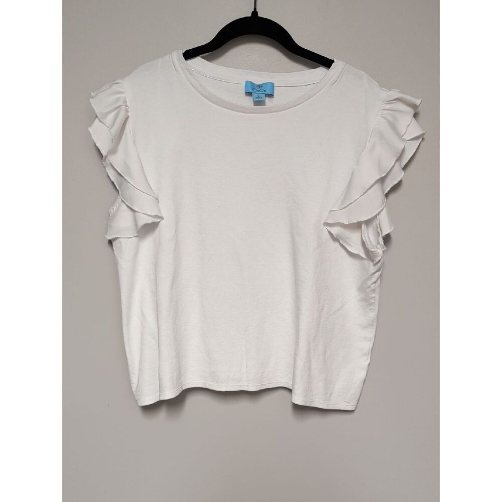 CeCe White Ruffle Sleeve Cotton Tee
